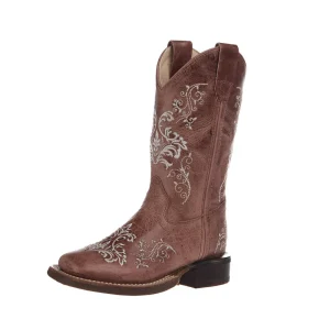 Old West Kid's Tan Embroidered Vamp Matching Top Boot