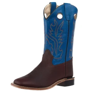 Old West Kid's Thunder Oiled Rust Blue Top Square Toe Boot