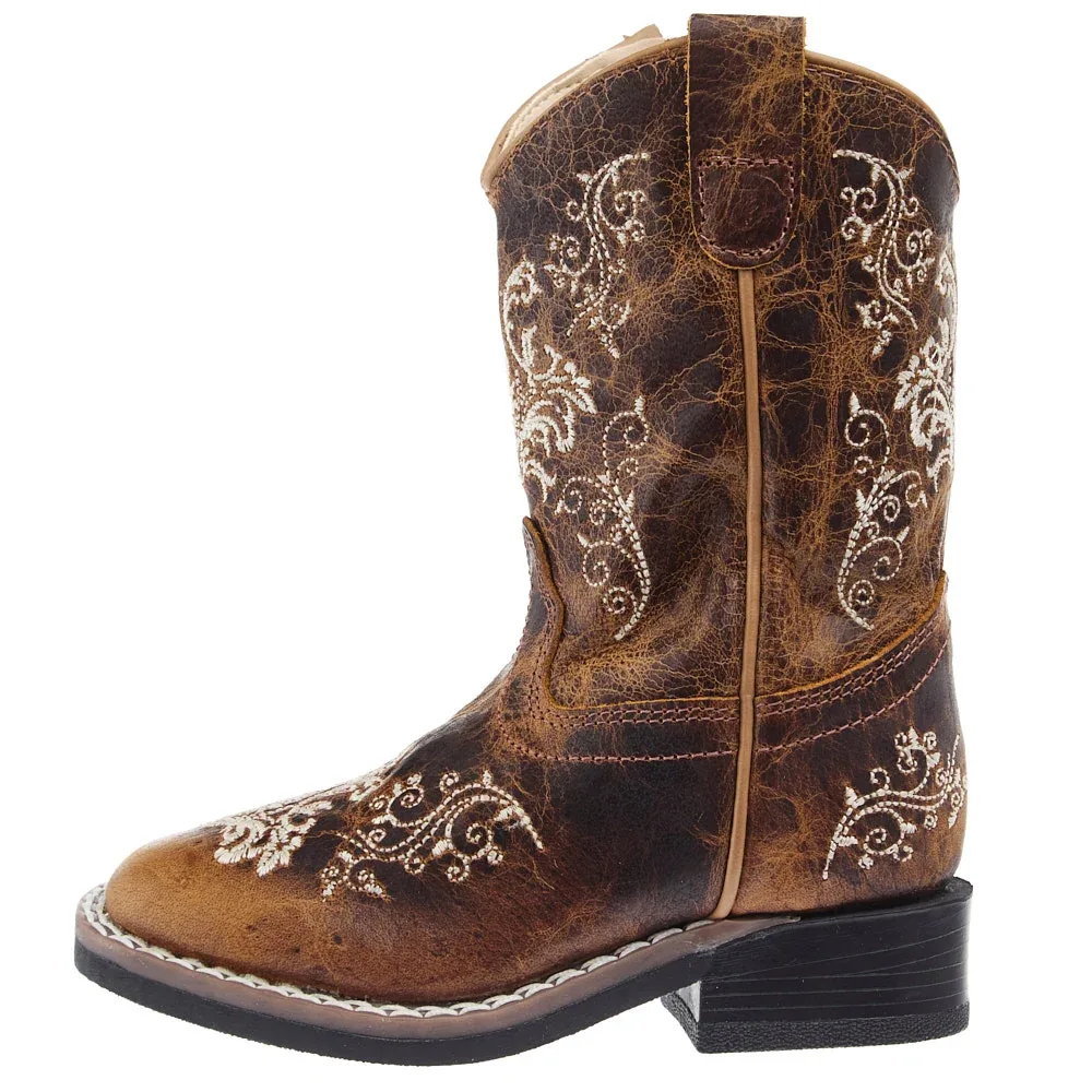 Old West Toddler Burnt Tan Embroidered Square Toe Boot - Image 2