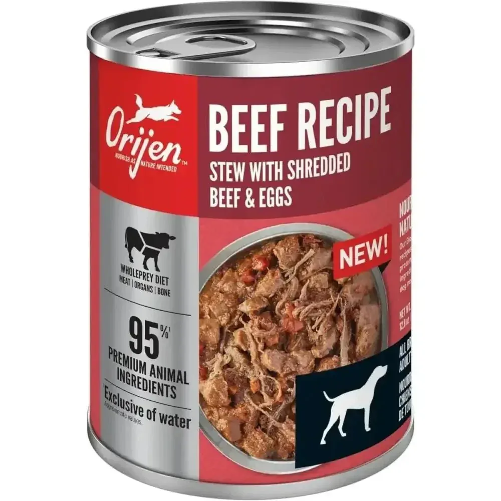ORIJEN Real Meat Shreds Beef & Eggs Recipe Stew Grain-Free Wet Dog Food 12ea/12.8 oz