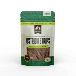 Ostrich Strips Sweet Potato & Pea Fibe Air Dried Dog Treats 5 oz