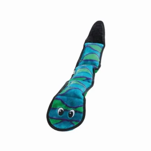 Outward Hound Invincibles Dog Toy Snake 3 Squeakers Blue/Green Large