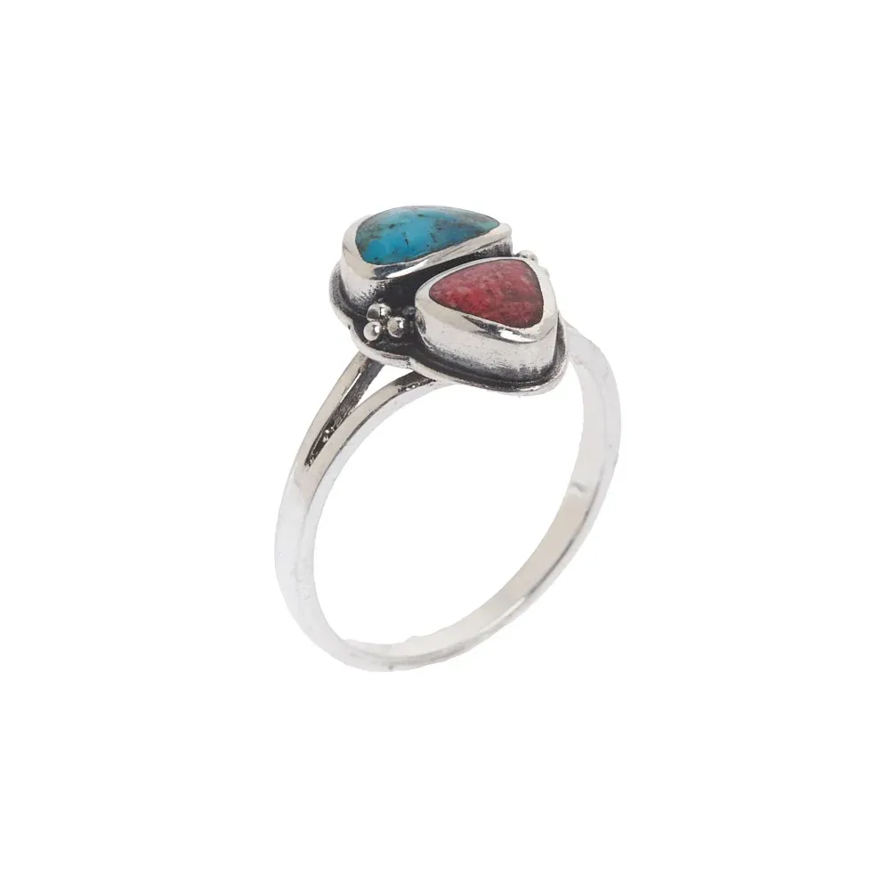 Paige Wallace Turquoise & Coral Ring - Image 2