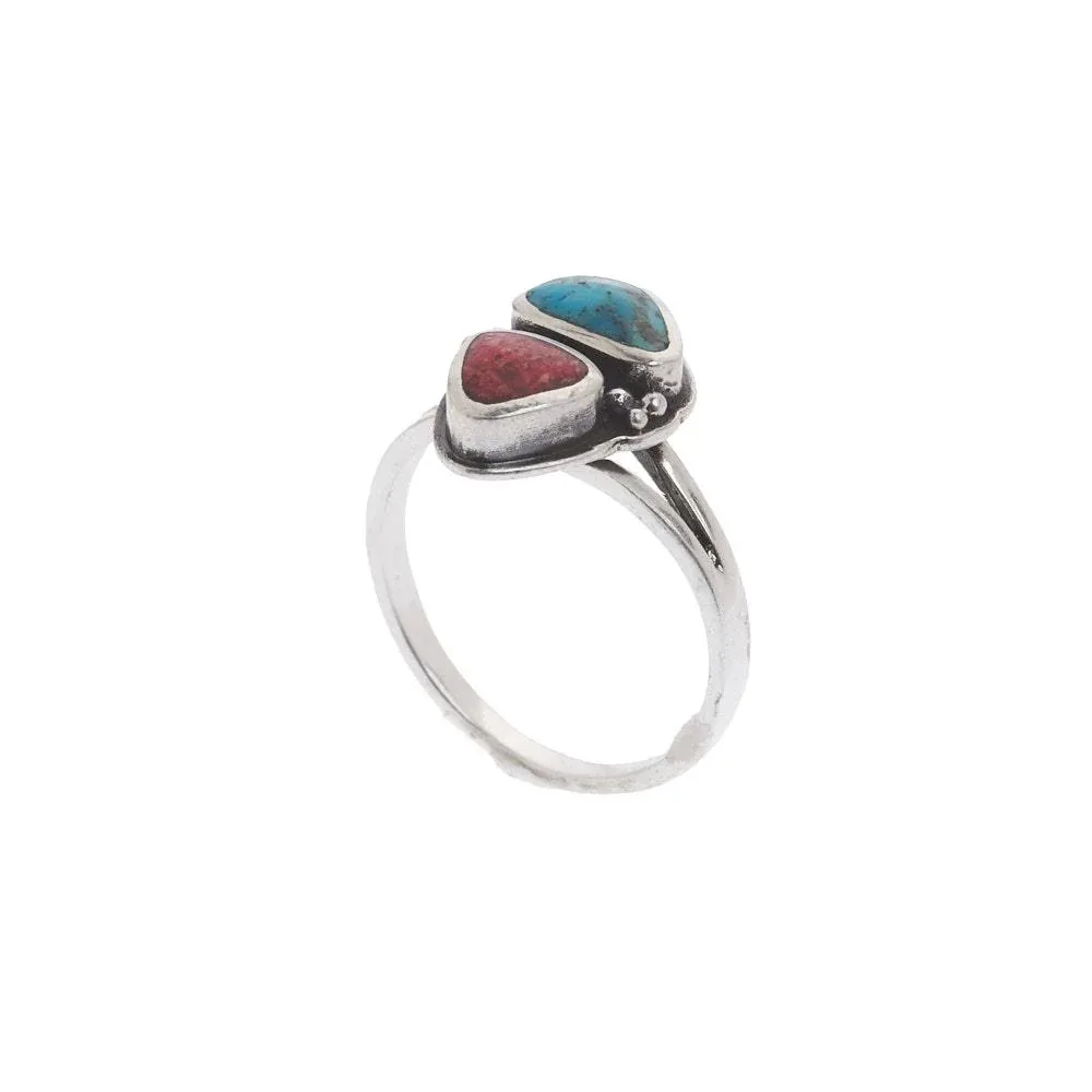 Paige Wallace Turquoise & Coral Ring