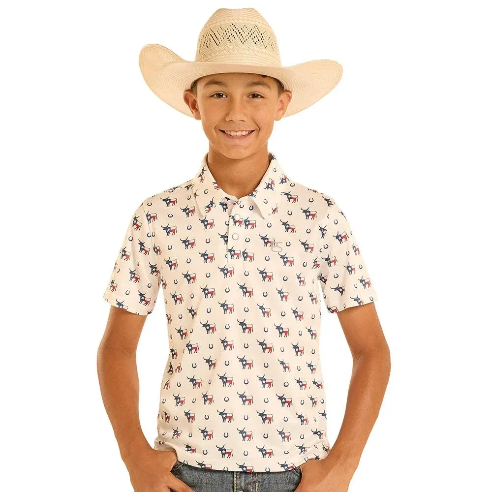 Panhandle Boy's Blue Texas Novelty Polo
