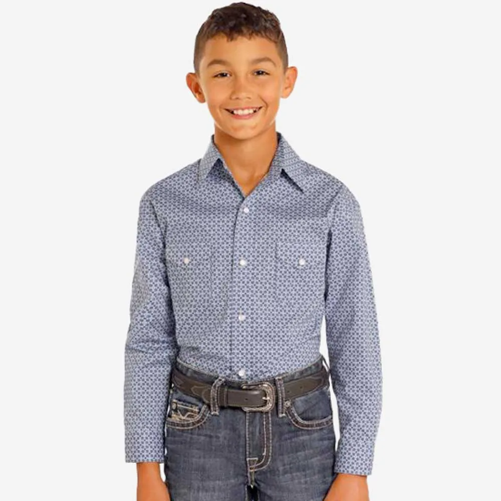 Panhandle Boys' Rough Stock Midnight Blueprint Shirt
