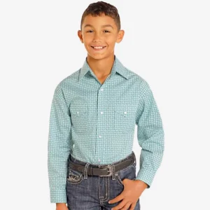 Panhandle Boys' Rough Stock Turquoise Maze Shirt