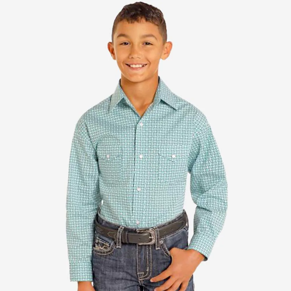 Panhandle Boys' Rough Stock Turquoise Maze Shirt