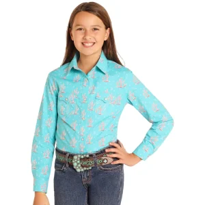 Panhandle Girls Cactus Print Snap Shirt