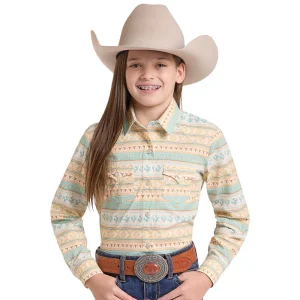 Panhandle Girl's Light Turquoise Cactus Aztec Shirt