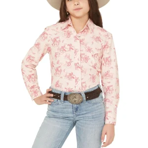 Panhandle Girls Pink Cowboy Print Shirt