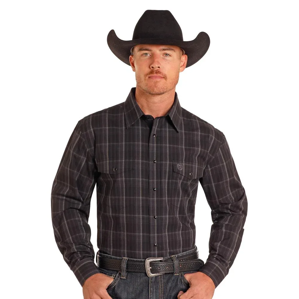 Panhandle Mens Brown Plaid Long Sleeve Snap Shirt