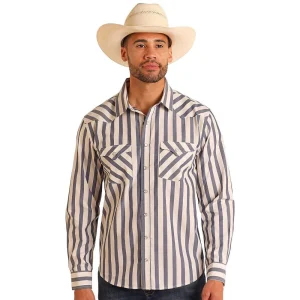 Panhandle Mens Cream Stripe Snap Shirt