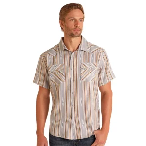 Panhandle Mens Grey Aztec Jacquard Short Sleeve Shirt