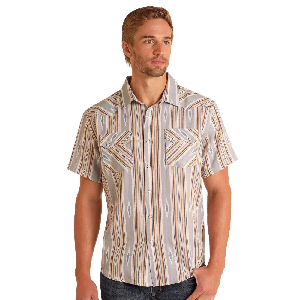 Panhandle Mens Grey Aztec Jacquard Short Sleeve Shirt