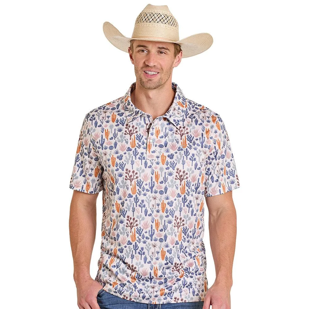 Panhandle Men's Natural Distressed Cactus Performance Polo