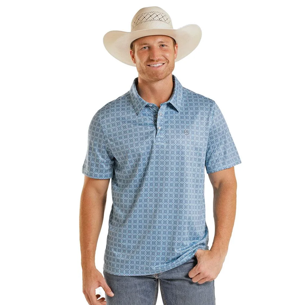 Panhandle Men's Slim Blue Geometric Print Polo