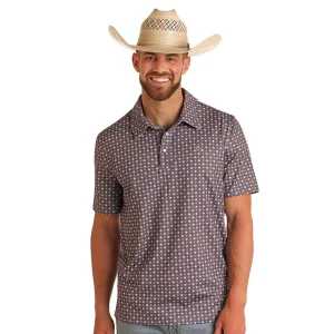 Panhandle Slim Men's Grey Geo Print Short Sleeve Polo