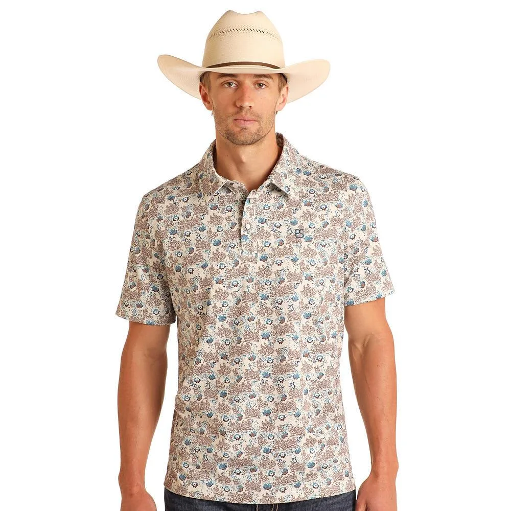 Panhandle Slim Men's Natural Cactus Print Short Sleeve Polo
