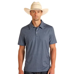 Panhandle Slim Men's Navy Geo Print Short Sleeve Polo