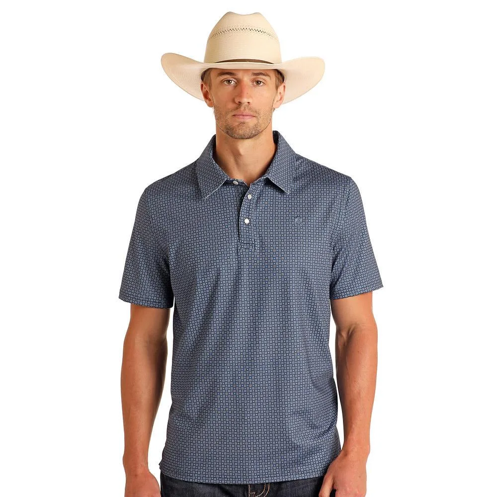 Panhandle Slim Men's Navy Geo Print Short Sleeve Polo