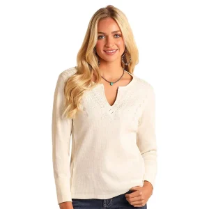 Panhandle Womens Eggshell Notch Neck Top
