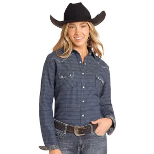 Panhandle Womens Navy Novelty Stripe Long Sleeve Shirt