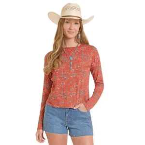 Panhandle Women's Rust Paisley Print Top