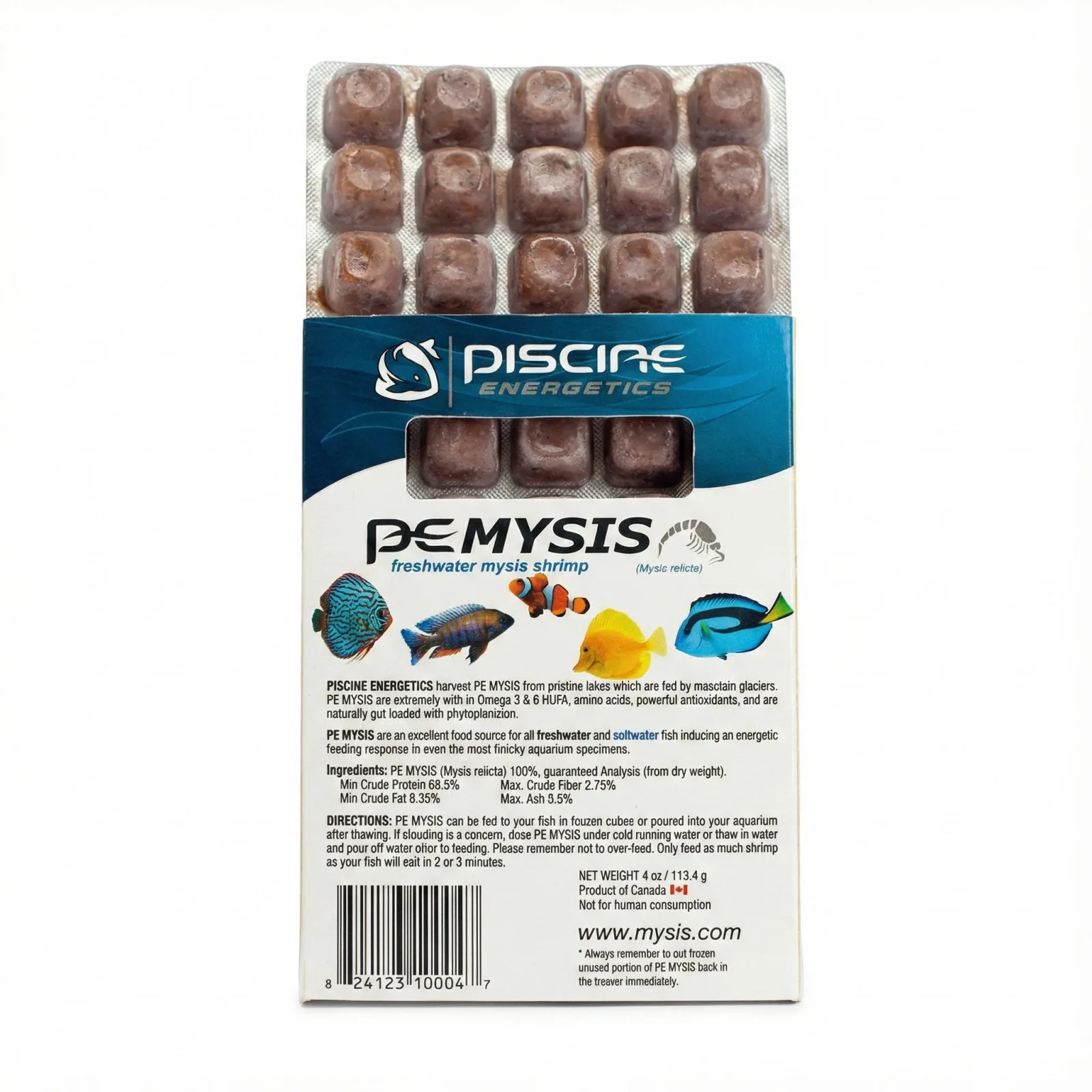 PE Mysis (4 oz) Frozen Fish Food Cube Package - Piscine Energetics