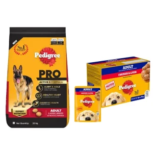 Pedigree PRO Active Adult Large Breed Dry Food, Pedigree Chicken Liver Gravy Dogs Wet Food Combo