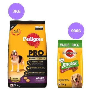 Pedigree PRO Expert Nutrition Adult Dry Food for Small Breed and Pedigree Lamb Flavour Biscrok Biscuits Treats Combo for Dogs