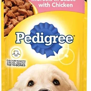 Pedigree Puppy Ground Morsels in Sauce with Chicken Pouches Canned Dog Food - 3.5 oz - Case of 16