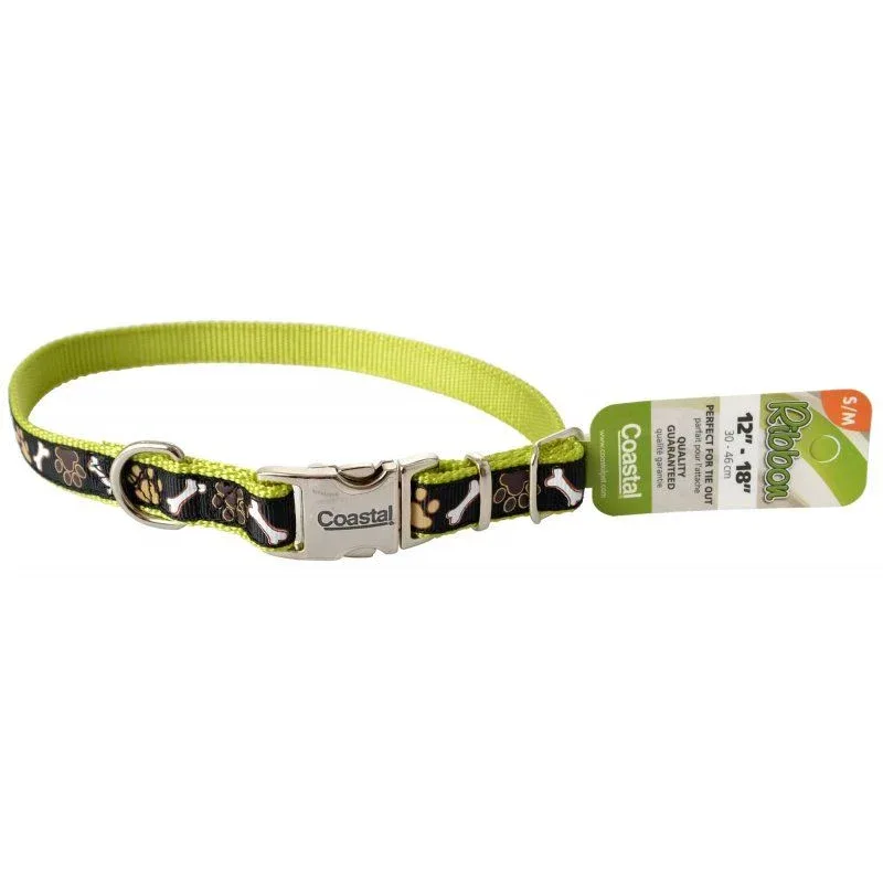 Pet Attire Ribbon Brown Adjustable Nylon Dog Collar with Metal Buckle