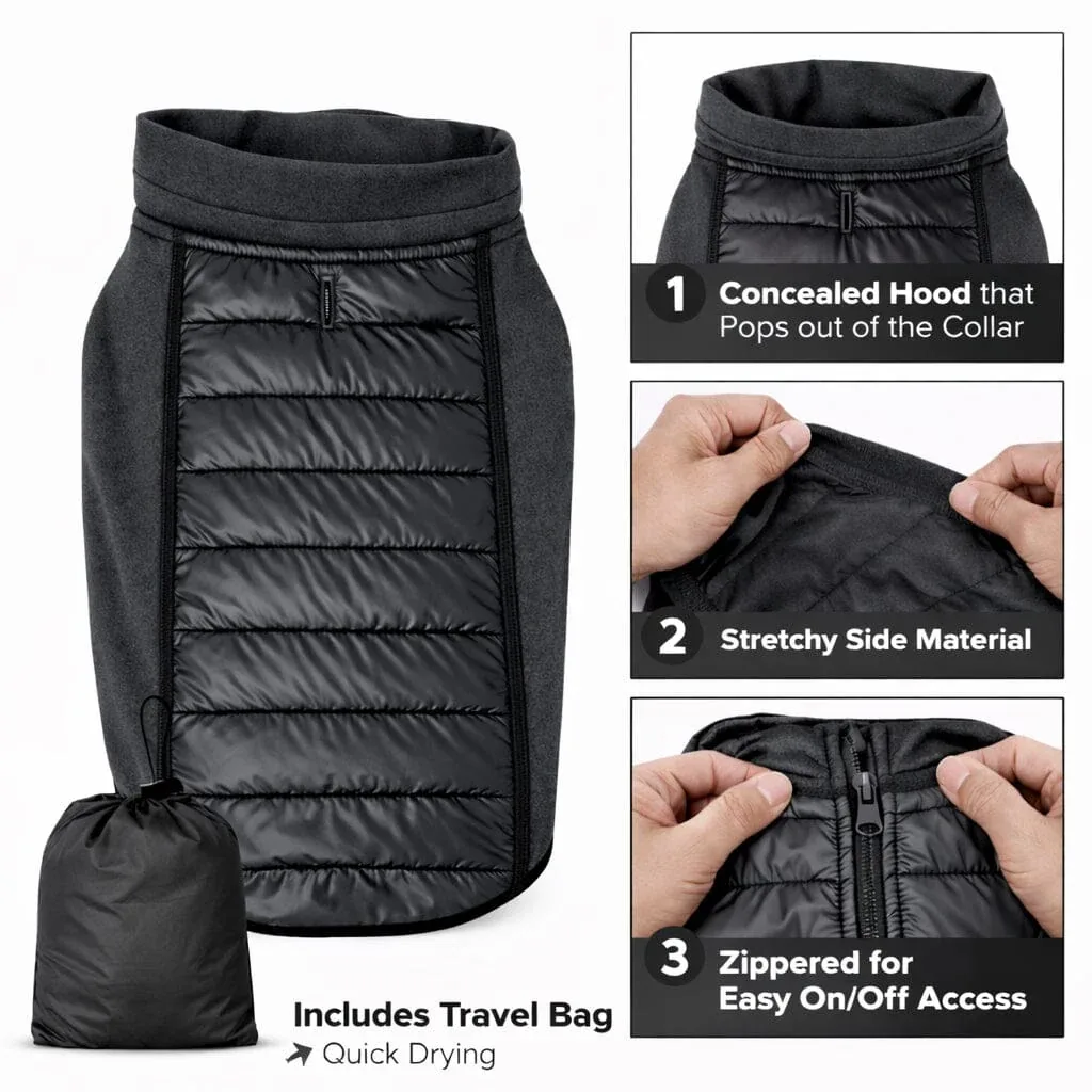 Pet Life ® 'Apex' Lightweight Hybrid 4-Season Stretch and Quick-Dry Dog Coat w/ Pop out Hood - Image 2