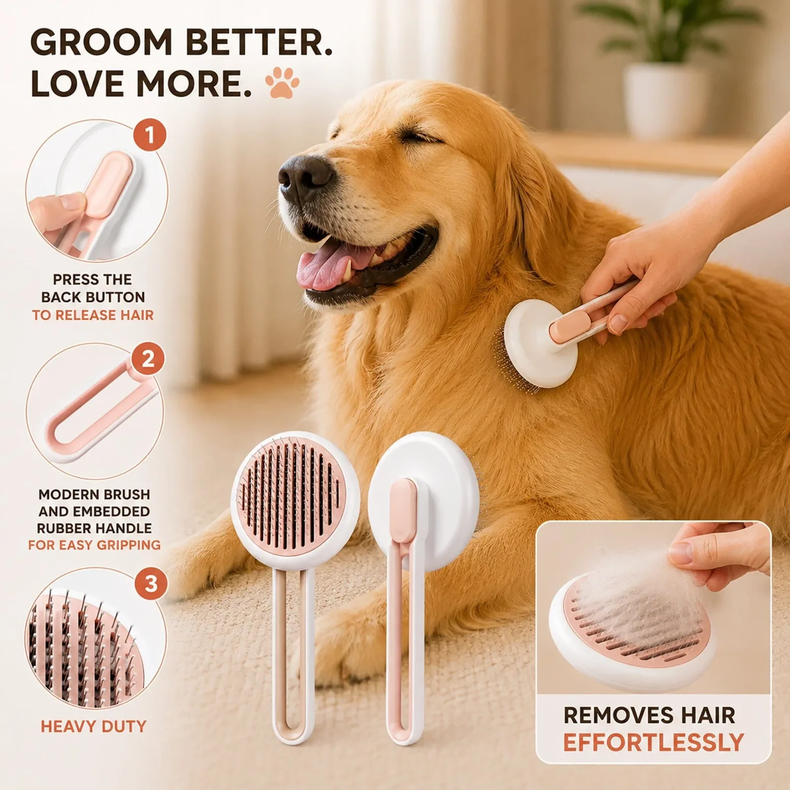 Pet Life ® 'Concepto' Modern Bristle Grooming Pet Deshedder Comb - Image 2