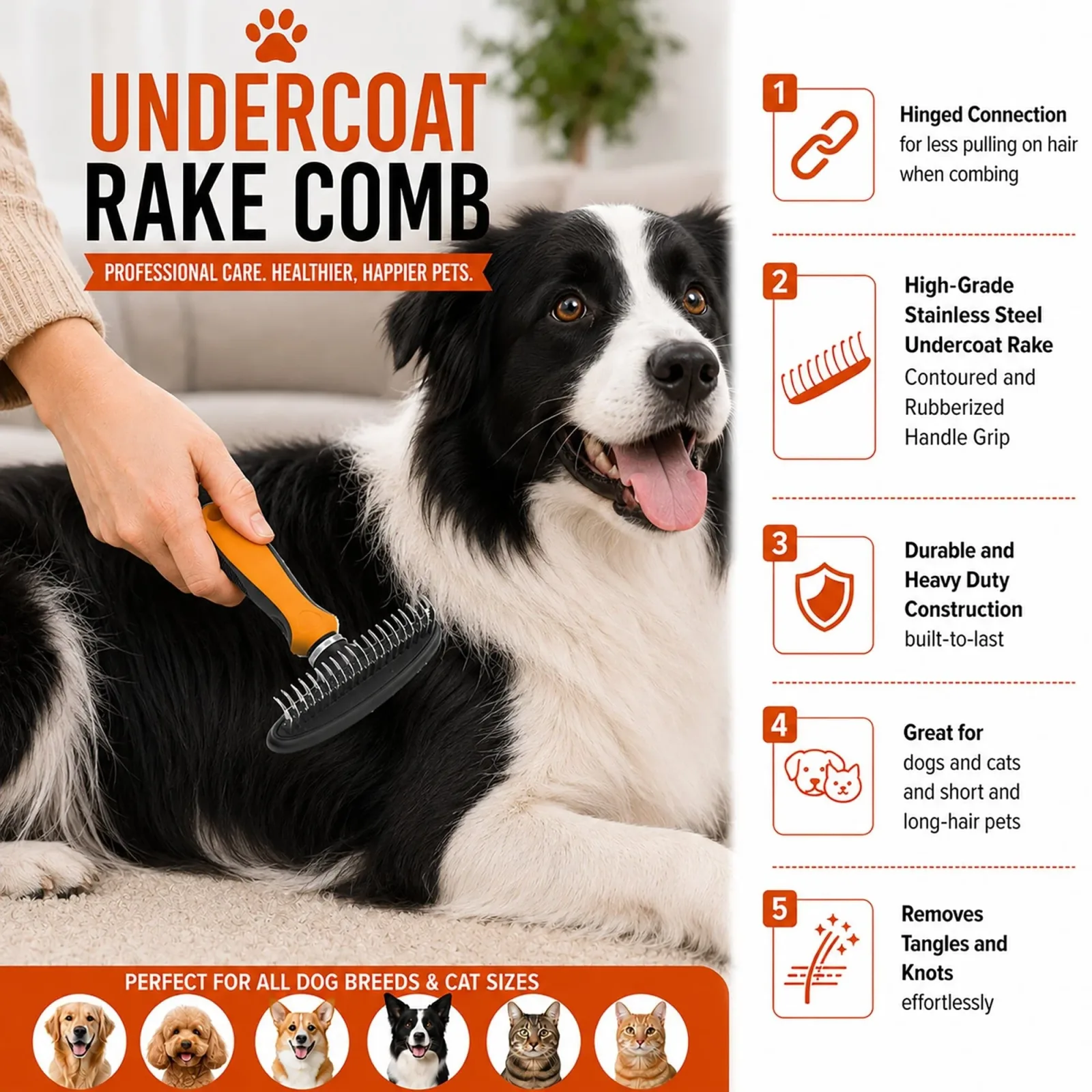 Pet Life ® Flex Series Undercoat Dematter Grooming Pet Rake - Image 2