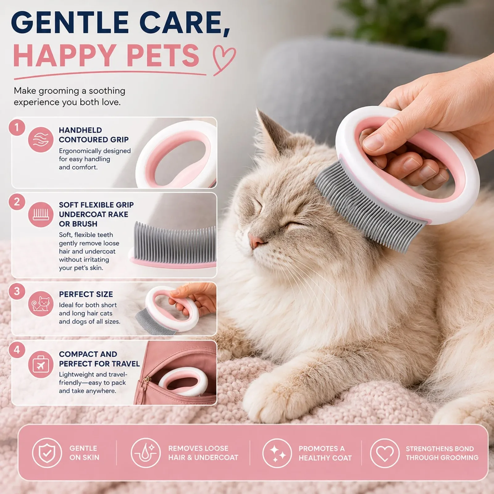 Pet Life ® 'Knuckler' Handheld Travel Flexible Grooming Pet Rake Comb - Image 2