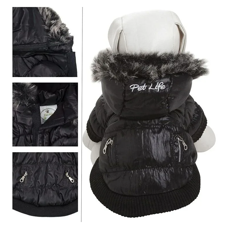 Pet Life Metallic Black Parka Dog Coat - Image 2