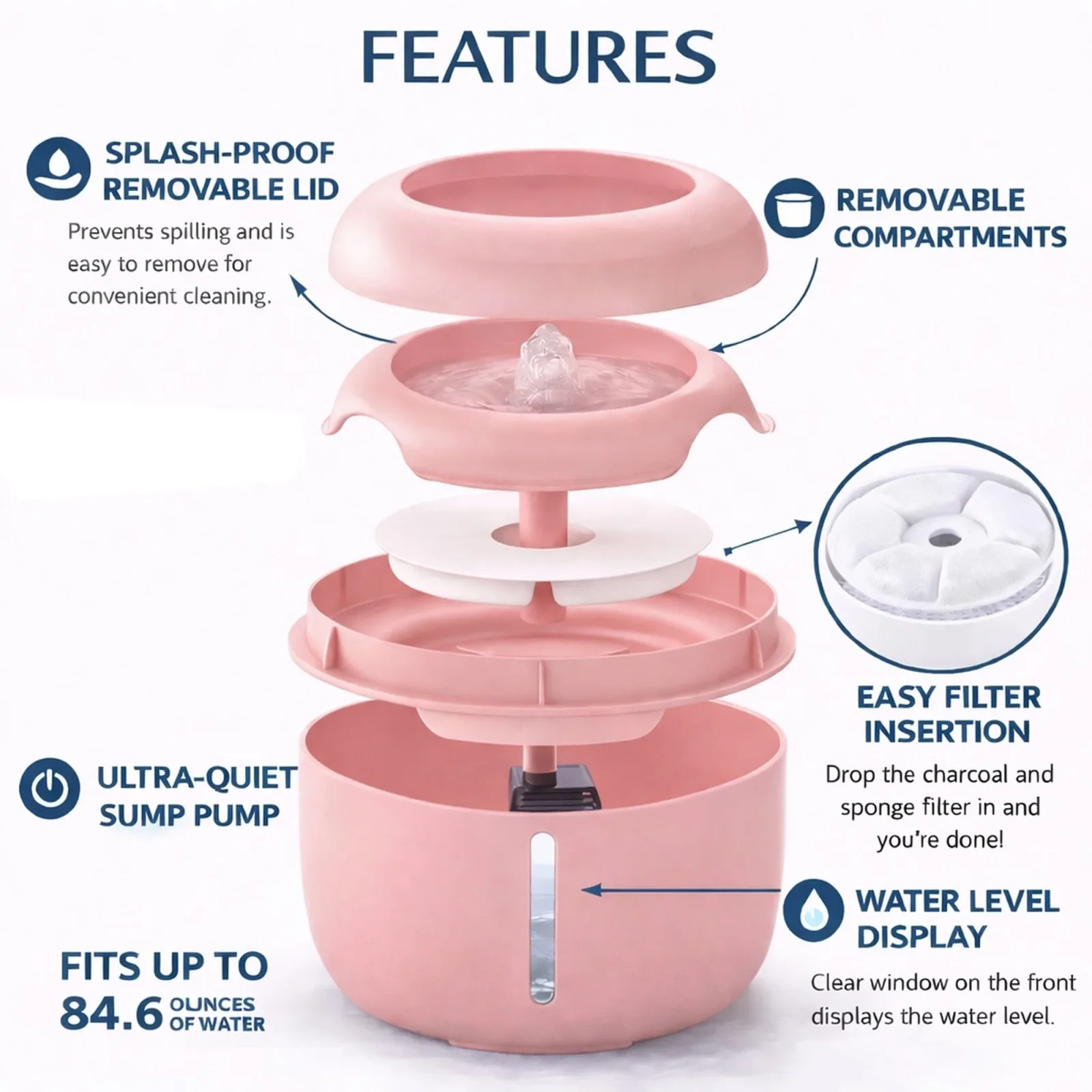 Pet Life ® 'Moda-Pure' Ultra-Quite Filtered Dog and Cat Fountain Waterer - Image 2