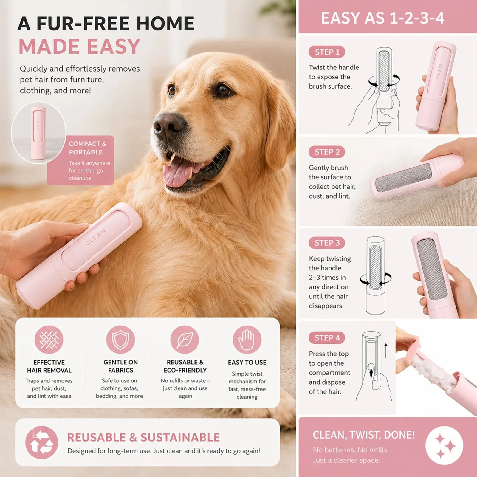 Pet Life ® 'Orotund' Magical Lint and Pet Hair Removal Brush - Image 2