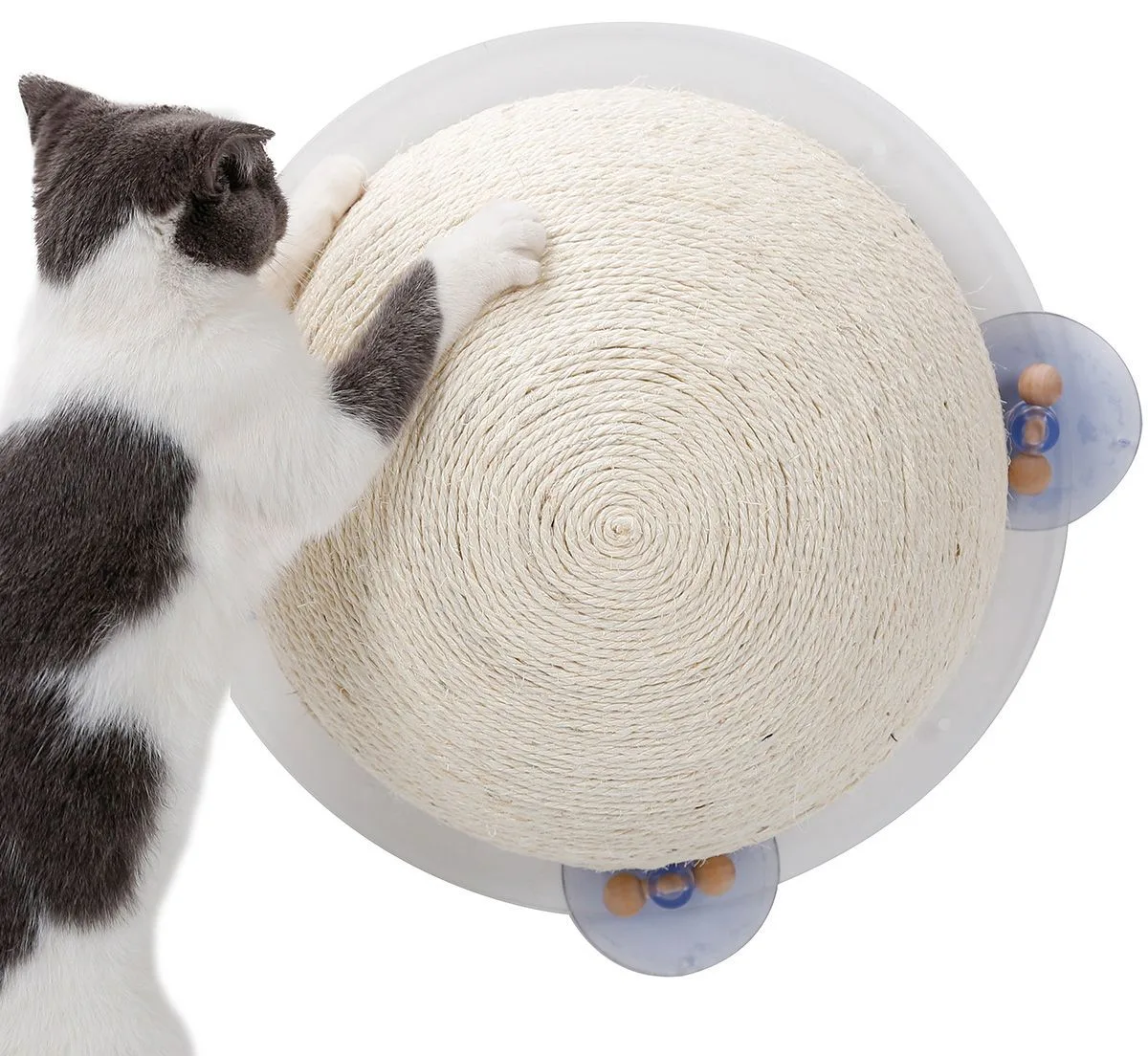 Pet Life ® 'Stick N' Claw' Sisal Rope and Toy Suction Cup Circular Cat Scratcher - Image 2