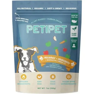 PETIPET Allergy + Immunity with Quercetin & Omega 3 Apple & Carrot Flavored Soft Chew Allergy Supplement for Dogs 7oz