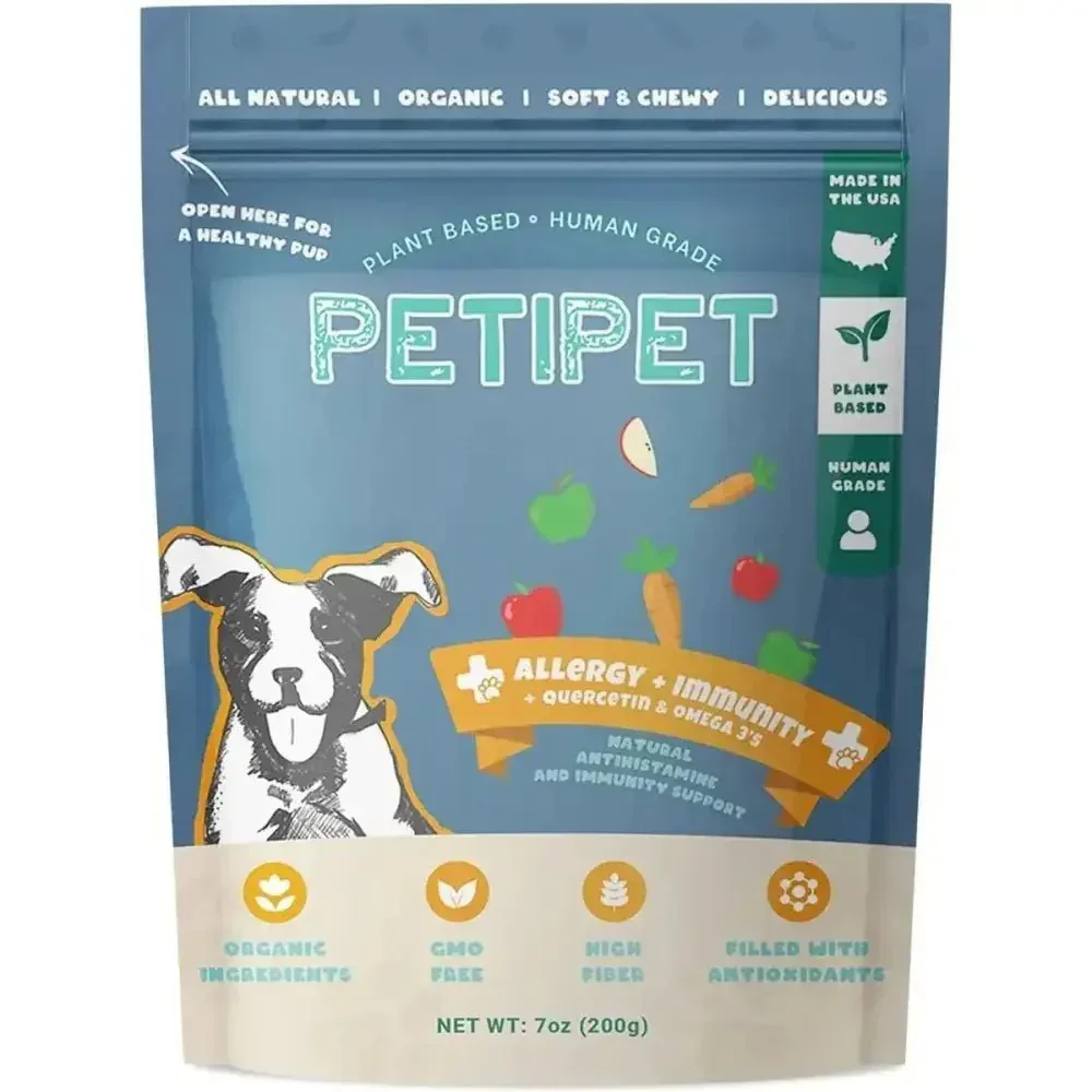 PETIPET Allergy + Immunity with Quercetin & Omega 3 Apple & Carrot Flavored Soft Chew Allergy Supplement for Dogs 7oz