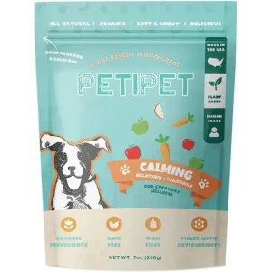 PETIPET Calming Bites with Melatonin + Chamomile Apple & Carrot Flavored Soft Chew Calming Supplement for Dogs 7oz