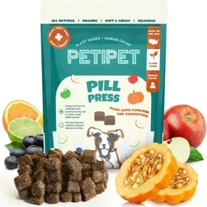PETIPET Pill Press Dog Treats - Easy Capsule & Tablet Hider - Vegan Chews with Pumpkin & Probiotics 7oz