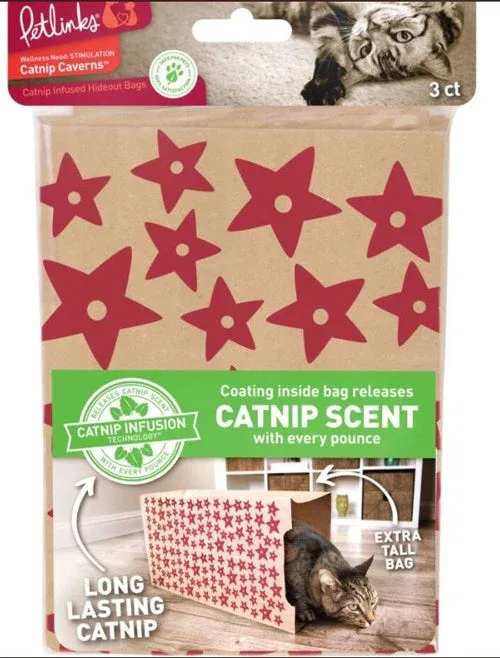 Petlinks Caverns Catnip Infused Paper Bags Cat Toy Brown, 3-Count