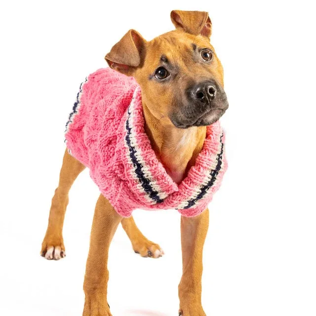 Preppy Pink Cable Knit Dog Sweater - Image 2