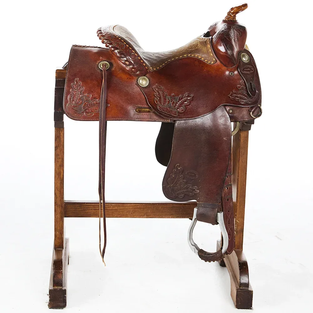 Price Mclaughlin Used 14.5in Oak and Acorn Tooled Pleasure Saddle - Image 2