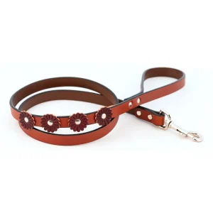 Flower Leather Leash - Tan