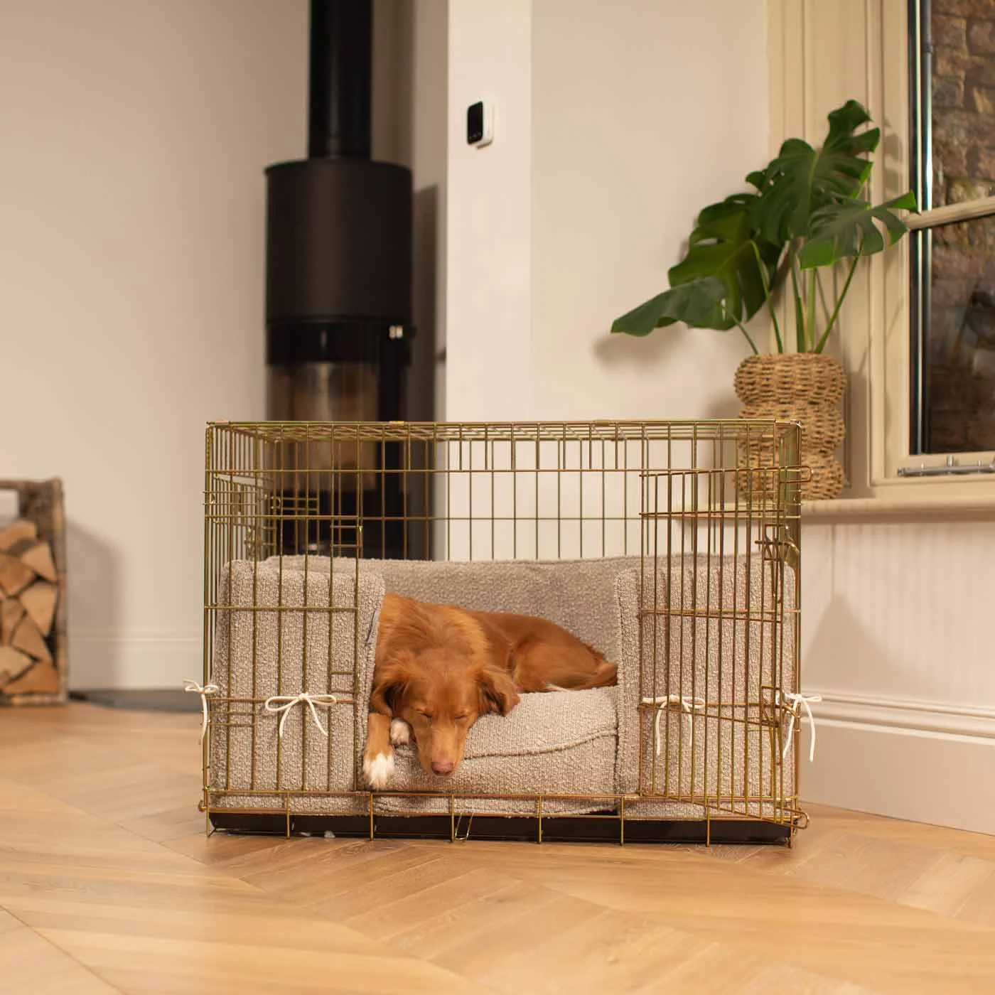 Dog Crate Bumper in Mink Bouclé by Lords & Labradors